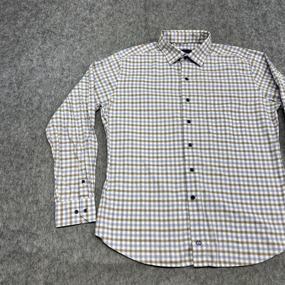 David Donahue Shirt Mens L Blue Beige Check Long Sleeve Button Cotton Office - Picture 6 of 16